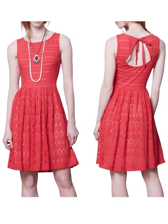 Anthropologie Dresses & Skirts - ANTHROPOLOGIE Postmark Sunstream Red Eyelet Fit Flare Mini Dress XS